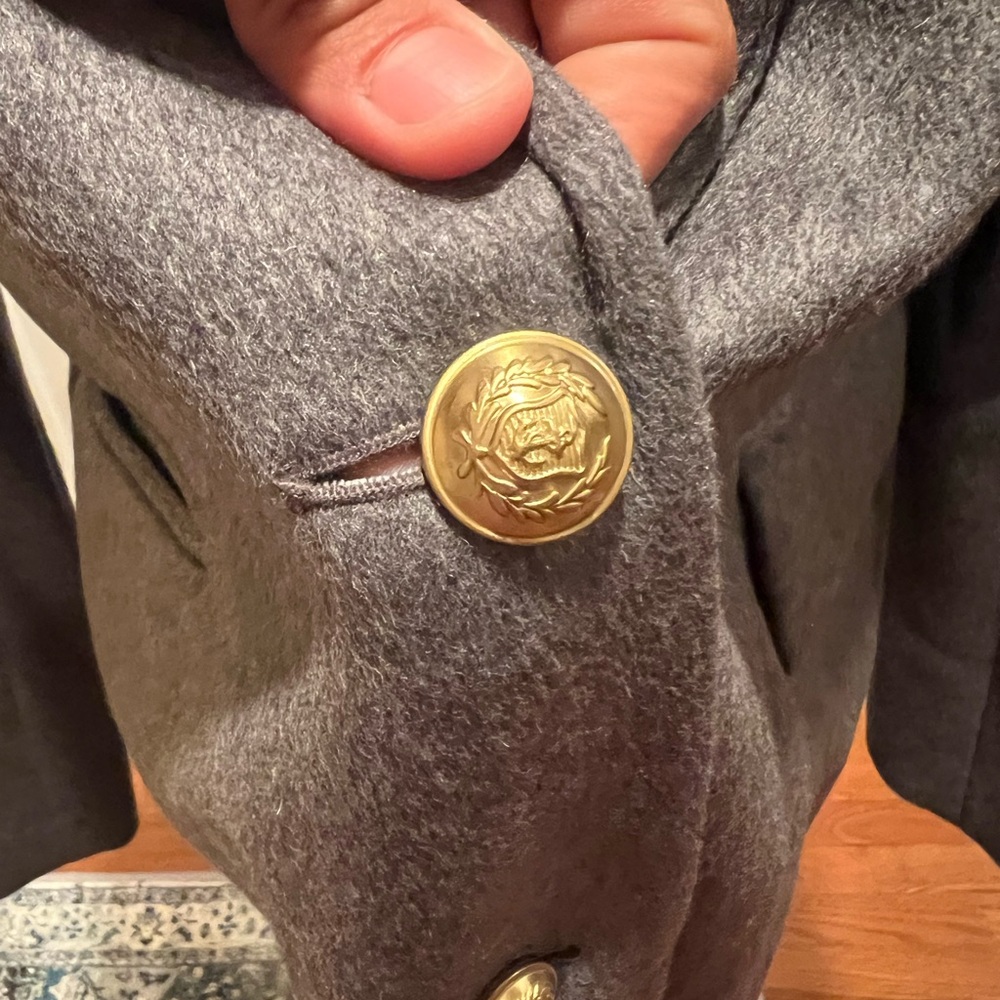 J. Crew Gray Long Coat with Gold Buttons - Picture 7 of 16